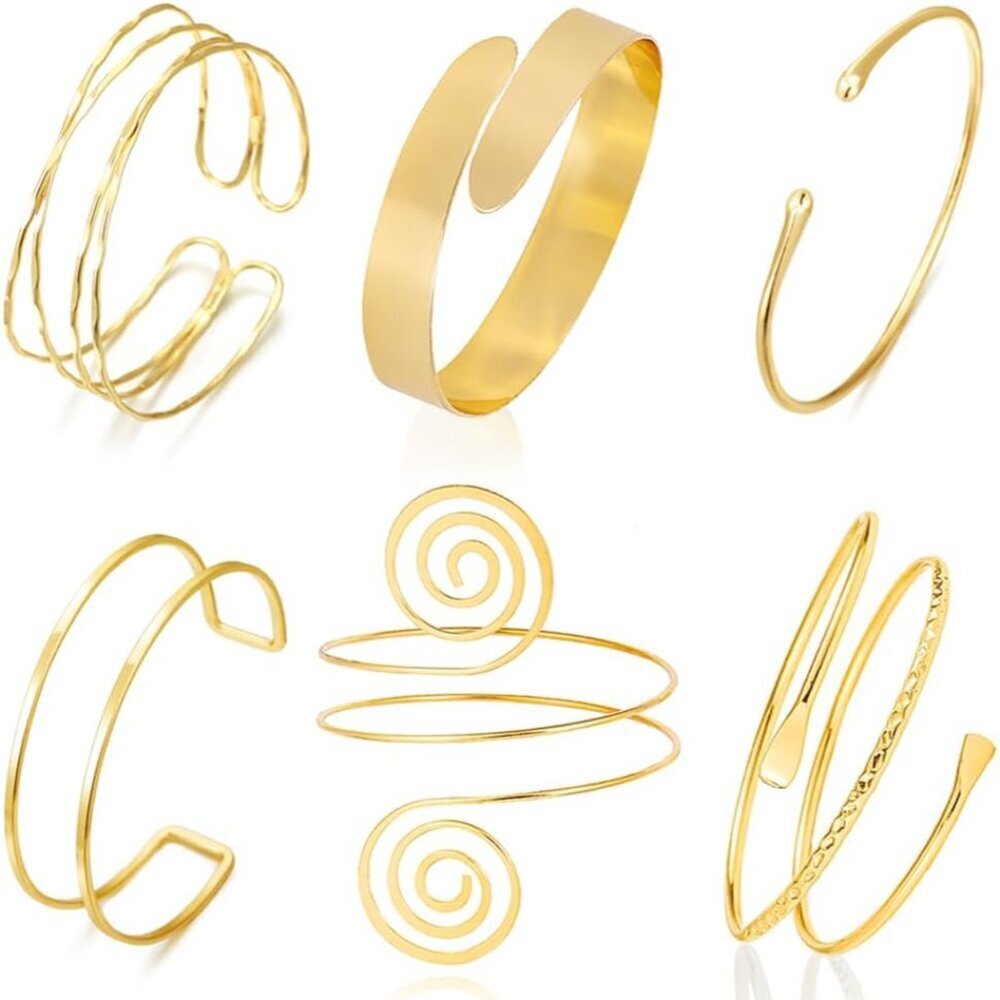 6PCS Gold Arm Cuffs for Women Open Adjustable Stylish Jewelry Set